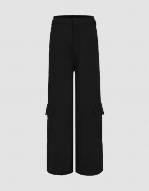 Black Women's Urban Revivo Flap Pocket Wide Leg Pants | PPL815DR