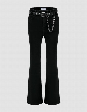 Black Women's Urban Revivo Flare With Belt Jeans | DNR12NN