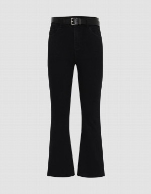 Black Women's Urban Revivo Flare With Belt Jeans | CPA1313FZ