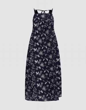 Black Women's Urban Revivo Floral Sleeveless Midi Dress | PLX8841IX