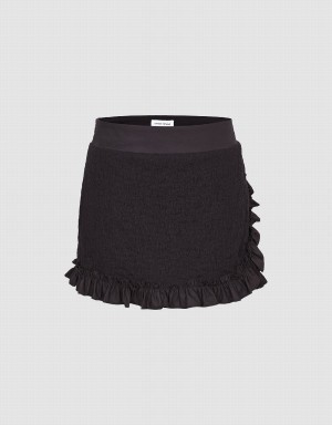 Black Women's Urban Revivo Frill Trim Mini Skirts | CQL4742ZC