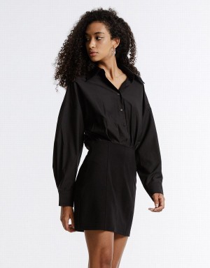 Black Women's Urban Revivo Gathered Waist Dress | GHJ2045UZ