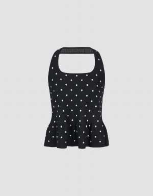 Black Women's Urban Revivo Halter Neck Polka Dot Knitted Top Cardigan | ETI513QQ