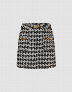 Black Women's Urban Revivo Houndstooth Mini Denim Checkered Skirts | LBU3999WF