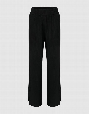 Black Women's Urban Revivo Knitted Straight Pants | ZCB335ZK