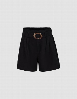 Black Women's Urban Revivo Loose With Belt Shorts | CTG3381VJ