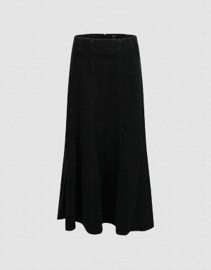 Black Women's Urban Revivo Midi A-Line Denim Skirts | AXP2184GF