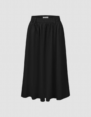 Black Women's Urban Revivo Midi A-Line Skirts | PZH383SJ