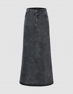 Black Women's Urban Revivo Midi Fishtail Denim Skirts | VYI5126DO