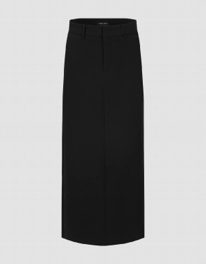 Black Women's Urban Revivo Midi Straight Skirts | OLV3699LR