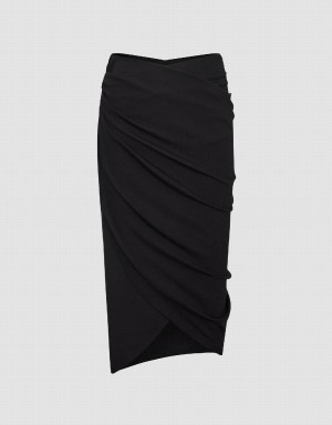 Black Women's Urban Revivo Midi Wrapped Fishtail Skirts | QQB4484PY