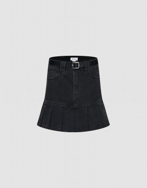 Black Women's Urban Revivo Mini A-Line Denim With Belt Skirts | NLZ5366GD