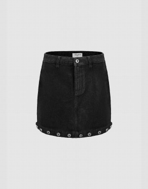 Black Women's Urban Revivo Mini A-Line Denim Skirts | HZV5487YP