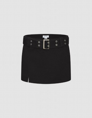 Black Women's Urban Revivo Mini A-Line With Belt Skirts | WDJ1631PB