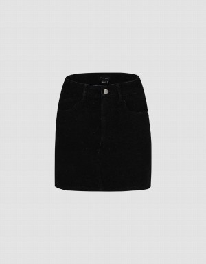 Black Women's Urban Revivo Monogram Straight Mini Denim Skirts | LAP5439LG