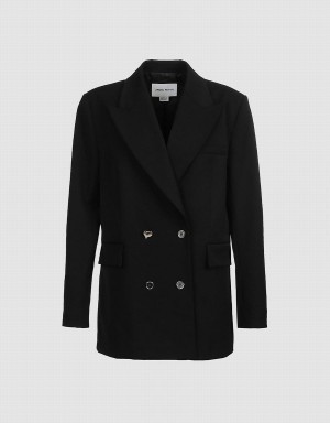 Black Women's Urban Revivo Plain Double Breasted Blazers | SUY402LV