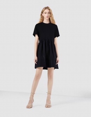 Black Women's Urban Revivo Plain Spliced Dress | BBF8056KR