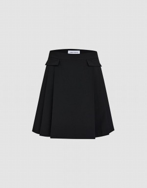 Black Women's Urban Revivo Pleated A-Line Skirts | EEN4534GG