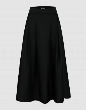 Black Women's Urban Revivo Pleated Midi A-Line Skirts | XHV5049HX