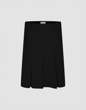 Black Women's Urban Revivo Pleated Midi Straight Skirts | LRU1933EU