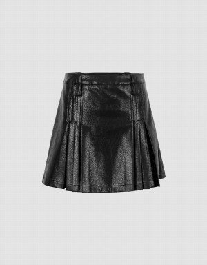 Black Women's Urban Revivo Pleated Mini A-Line Skirts | GQC7187NQ