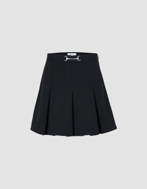 Black Women's Urban Revivo Pleated With Snaffle Detail Skirts | WUE5795MZ