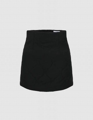 Black Women's Urban Revivo Quilted Mini A-Line Skirts | AWW413CB