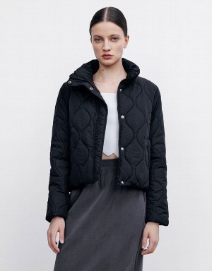 Black Women's Urban Revivo Quilted Puffer Jacket | MOC673BI