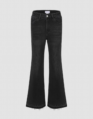 Black Women's Urban Revivo Raw Hem Flare Jeans | LWW1692XP