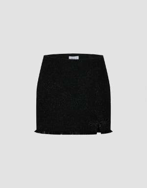 Black Women's Urban Revivo Raw Hem Mini Denim Skirts | PIN374OR