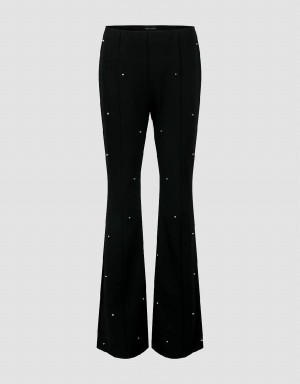 Black Women's Urban Revivo Rhinestone Decor Flare Pants | QTI8163FR