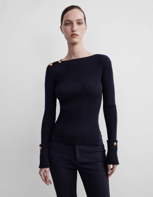 Black Women's Urban Revivo Rib Knit Sweaters | FQE7279CQ