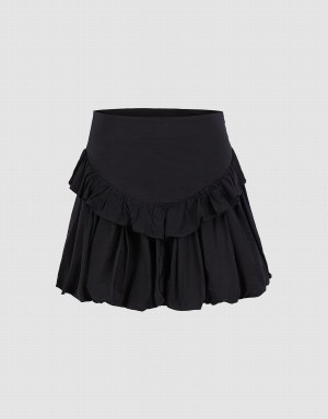 Black Women's Urban Revivo Ruffled Ruched Skirts | PHI6225GB