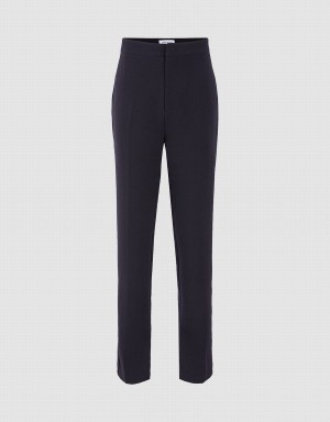 Black Women's Urban Revivo Slit Hem Straight Pants | DLL6443LP