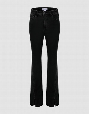 Black Women's Urban Revivo Split Hem Flare Jeans | LCC423YW