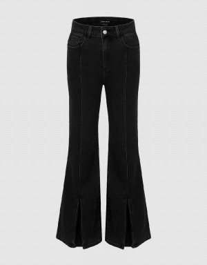 Black Women's Urban Revivo Split Hem Flare Jeans | VHL6030LL