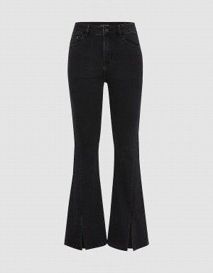 Black Women's Urban Revivo Split Hem Flare Jeans | HXA7762IY