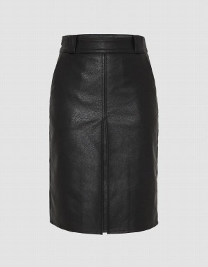 Black Women's Urban Revivo Split Hem Midi Straight Skirts | ONR1963KF