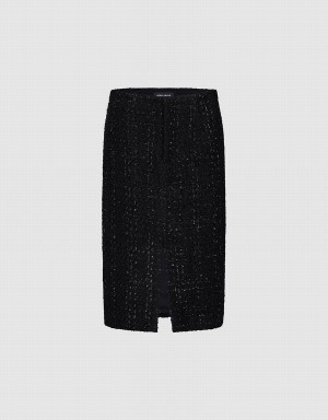 Black Women's Urban Revivo Split Hem Tweed Straight Skirts | KAQ860JX