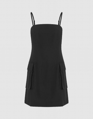 Black Women's Urban Revivo Square-Cut Collar Skater Cami Dress | LUJ8162OI