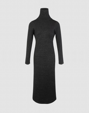 Black Women's Urban Revivo Stand Collar Split Knit Dress | IPA16100XT