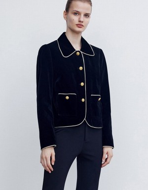 Black Women's Urban Revivo Straight With Collar Jackets | SME5353NI