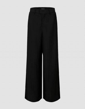 Black Women's Urban Revivo Striped Wide-Leg Pants | RQG10044SU