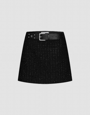 Black Women's Urban Revivo Tweed Mini A-Line Skirts | PSH8334CD