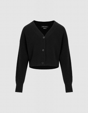 Black Women's Urban Revivo V-Neck Knitted Cardigan | FTS5146MC