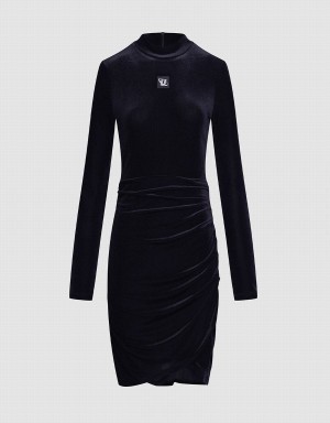 Black Women's Urban Revivo Velvet Ruched Bodycon Dress | OPW417QV