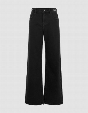 Black Women's Urban Revivo Wide-Leg With Chain Decor Jeans | QBN8389ZX