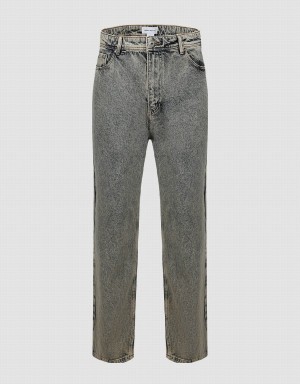 Blue Men's Urban Revivo Aged Straight Jeans | AJE3972NC