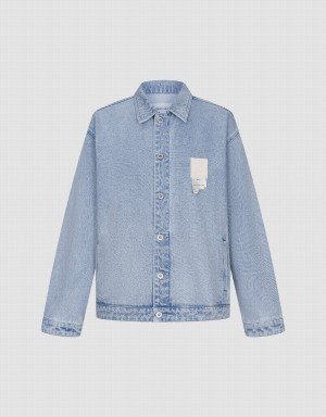 Blue Men's Urban Revivo Button Up Loose Denim Jackets | LFQ320NL