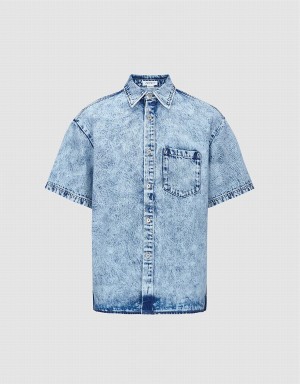 Blue Men's Urban Revivo Loose Denim Shirts | WIZ975PI